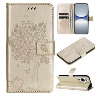 For Huawei nova 12s Tree & Cat Embossed Pattern Flip Leather Phone Case(Gold)