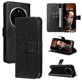 For Honor Magic7 Pro Tree & Cat Embossed Pattern Flip Leather Phone Case(Black)