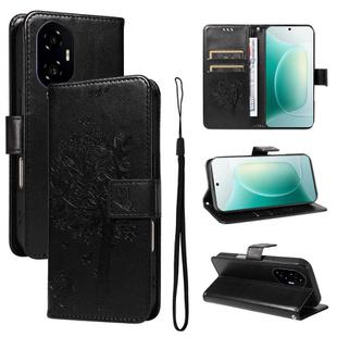 For Honor 300 Tree & Cat Embossed Pattern Flip Leather Phone Case(Black)