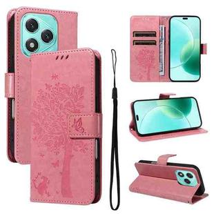 For Honor 400 Lite Tree & Cat Embossed Pattern Flip Leather Phone Case(Pink)