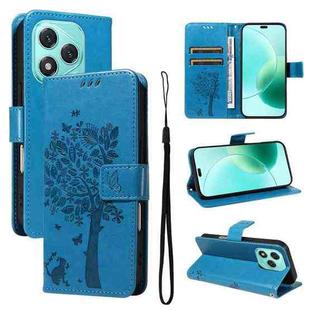 For Honor 400 Lite Tree & Cat Embossed Pattern Flip Leather Phone Case(Blue)