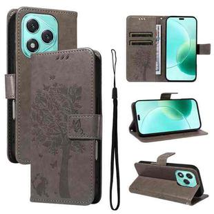 For Honor 400 Lite Tree & Cat Embossed Pattern Flip Leather Phone Case(Grey)