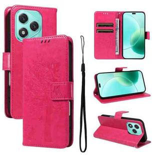 For Honor 400 Lite Tree & Cat Embossed Pattern Flip Leather Phone Case(Rose Red)
