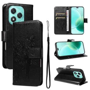 For Honor 400 Lite Tree & Cat Embossed Pattern Flip Leather Phone Case(Black)