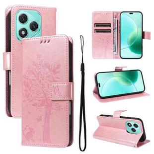 For Honor 400 Lite Tree & Cat Embossed Pattern Flip Leather Phone Case(Rose Gold)