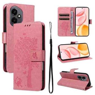 For Honor 400 Global 156.5mm Tree & Cat Embossed Pattern Flip Leather Phone Case(Pink)