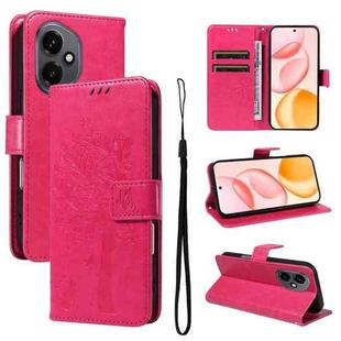 For Honor 400 Global 156.5mm Tree & Cat Embossed Pattern Flip Leather Phone Case(Rose Red)