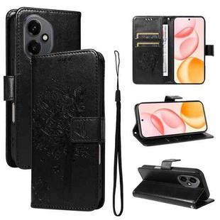 For Honor 400 Global 156.5mm Tree & Cat Embossed Pattern Flip Leather Phone Case(Black)