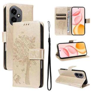 For Honor 400 Global 156.5mm Tree & Cat Embossed Pattern Flip Leather Phone Case(Gold)