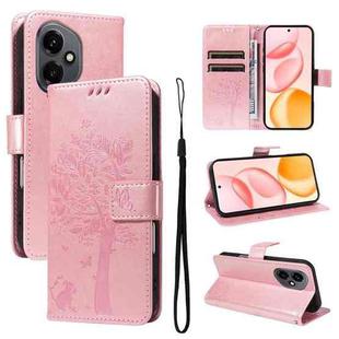 For Honor 400 Global 156.5mm Tree & Cat Embossed Pattern Flip Leather Phone Case(Rose Gold)