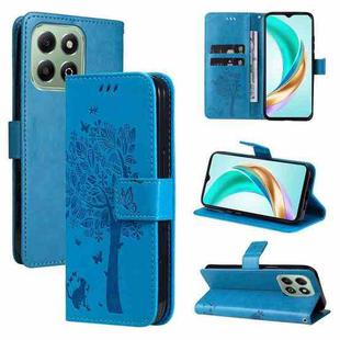 For For Honor X6c / X6b / X6a / X5b Tree & Cat Embossed Pattern Flip Leather Phone Case(Blue)