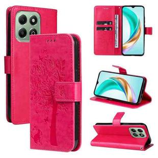 For For Honor X6c / X6b / X6a / X5b Tree & Cat Embossed Pattern Flip Leather Phone Case(Rose Red)
