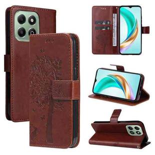 For For Honor X6c / X6b / X6a / X5b Tree & Cat Embossed Pattern Flip Leather Phone Case(Coffee)