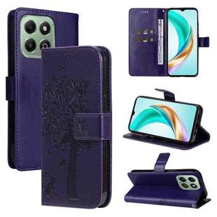 For For Honor X6c / X6b / X6a / X5b Tree & Cat Embossed Pattern Flip Leather Phone Case(Purple)