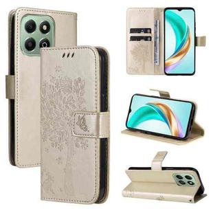 For For Honor X6c / X6b / X6a / X5b Tree & Cat Embossed Pattern Flip Leather Phone Case(Gold)