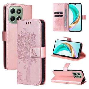 For For Honor X6c / X6b / X6a / X5b Tree & Cat Embossed Pattern Flip Leather Phone Case(Rose Gold)