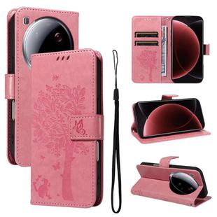 For Xiaomi 15 Ultra 5G Global Tree & Cat Embossed Pattern Flip Leather Phone Case(Pink)