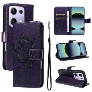 For Xiaomi Poco M6 Pro 4G Global Tree & Cat Embossed Pattern Flip Leather Phone Case(Purple)