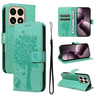 For Xiaomi 15T 5G Tree & Cat Embossed Pattern Flip Leather Phone Case(Green)