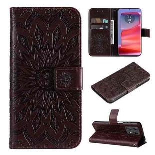 For Motorola Edge 50 Pro Embossed Sunflower Pattern Flip Leather Phone Case(Brown)