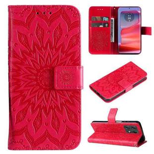 For Motorola Edge 50 Pro Embossed Sunflower Pattern Flip Leather Phone Case(Red)