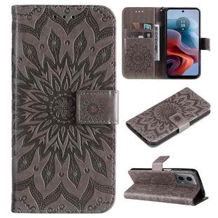 For Motorola Moto G34 Embossed Sunflower Pattern Flip Leather Phone Case(Grey)