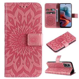 For Motorola Moto G34 Embossed Sunflower Pattern Flip Leather Phone Case(Pink)