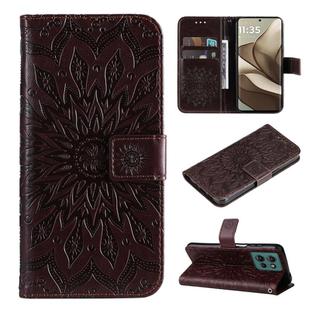 For Motorola Edge 50 5G Embossed Sunflower Pattern Flip Leather Phone Case(Brown)