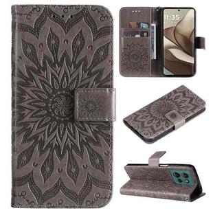 For Motorola Edge 50 5G Embossed Sunflower Pattern Flip Leather Phone Case(Grey)