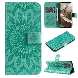 For Motorola Edge 50 5G Embossed Sunflower Pattern Flip Leather Phone Case(Green)