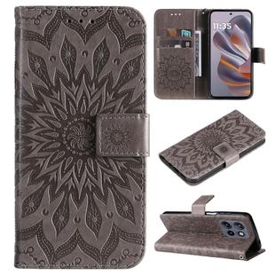 For Motorola Edge 50 Neo Embossed Sunflower Pattern Flip Leather Phone Case(Grey)