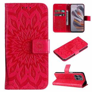 For Motorola Edge 50 Neo Embossed Sunflower Pattern Flip Leather Phone Case(Red)