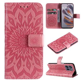 For Motorola Edge 50 Neo Embossed Sunflower Pattern Flip Leather Phone Case(Pink)