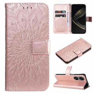 For Huawei nova 12 SE / nova 11 SE Embossed Sunflower Pattern Flip Leather Phone Case(Rose Gold)