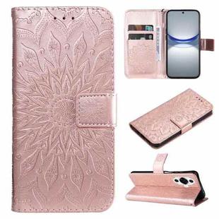 For Huawei nova 12s Embossed Sunflower Pattern Flip Leather Phone Case(Rose Gold)