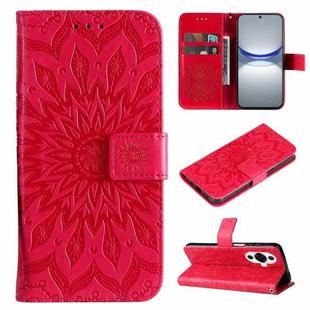 For Huawei nova 12s Embossed Sunflower Pattern Flip Leather Phone Case(Red)