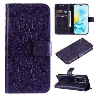 For Honor 200 Lite Global Embossed Sunflower Pattern Flip Leather Phone Case(Purple)