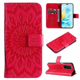 For Honor 200 Lite Global Embossed Sunflower Pattern Flip Leather Phone Case(Red)