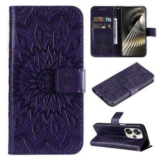 For Xiaomi Poco F6 Embossed Sunflower Pattern Flip Leather Phone Case(Purple)