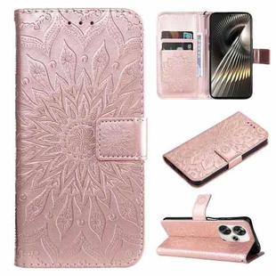 For Xiaomi Poco F6 Embossed Sunflower Pattern Flip Leather Phone Case(Rose Gold)