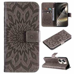 For Xiaomi Poco F6 Embossed Sunflower Pattern Flip Leather Phone Case(Grey)