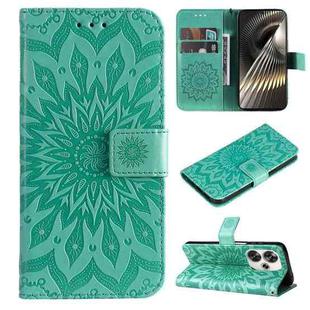 For Xiaomi Poco F6 Embossed Sunflower Pattern Flip Leather Phone Case(Green)