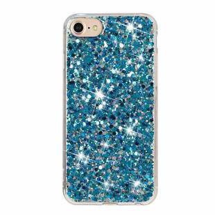 For iPhone 8 / 7 Transparent Frame Glitter Powder TPU Phone Case(Blue)