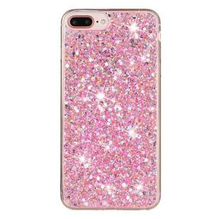 For iPhone 8 Plus / 7 Plus Transparent Frame Glitter Powder TPU Phone Case(Pink)