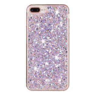 For iPhone 8 Plus / 7 Plus Transparent Frame Glitter Powder TPU Phone Case(Purple)