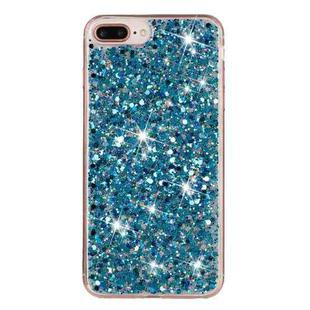 For iPhone 8 Plus / 7 Plus Transparent Frame Glitter Powder TPU Phone Case(Blue)