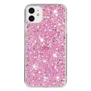 For iPhone 11 Transparent Frame Glitter Powder TPU Phone Case(Pink)