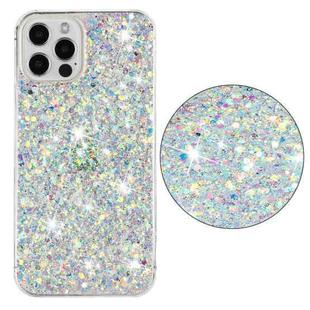 For iPhone 11 Pro Max Transparent Frame Glitter Powder TPU Phone Case(White)