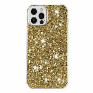 For iPhone 11 Pro Max Transparent Frame Glitter Powder TPU Phone Case(Gold)