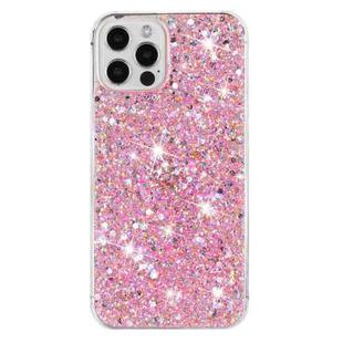 For iPhone 12 Pro Transparent Frame Glitter Powder TPU Phone Case(Pink)